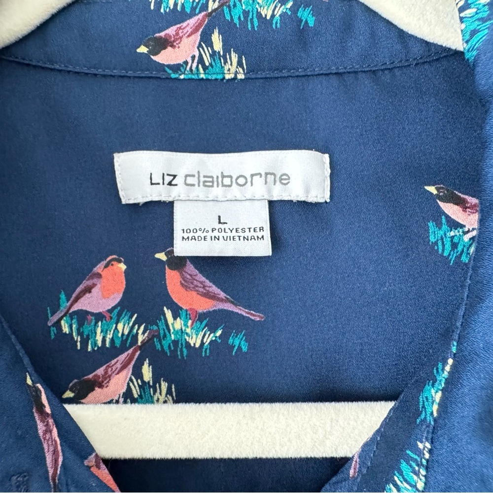 Liz Claiborne Blue Bird Pattern Shirt - Size L - Picture 2 of 3